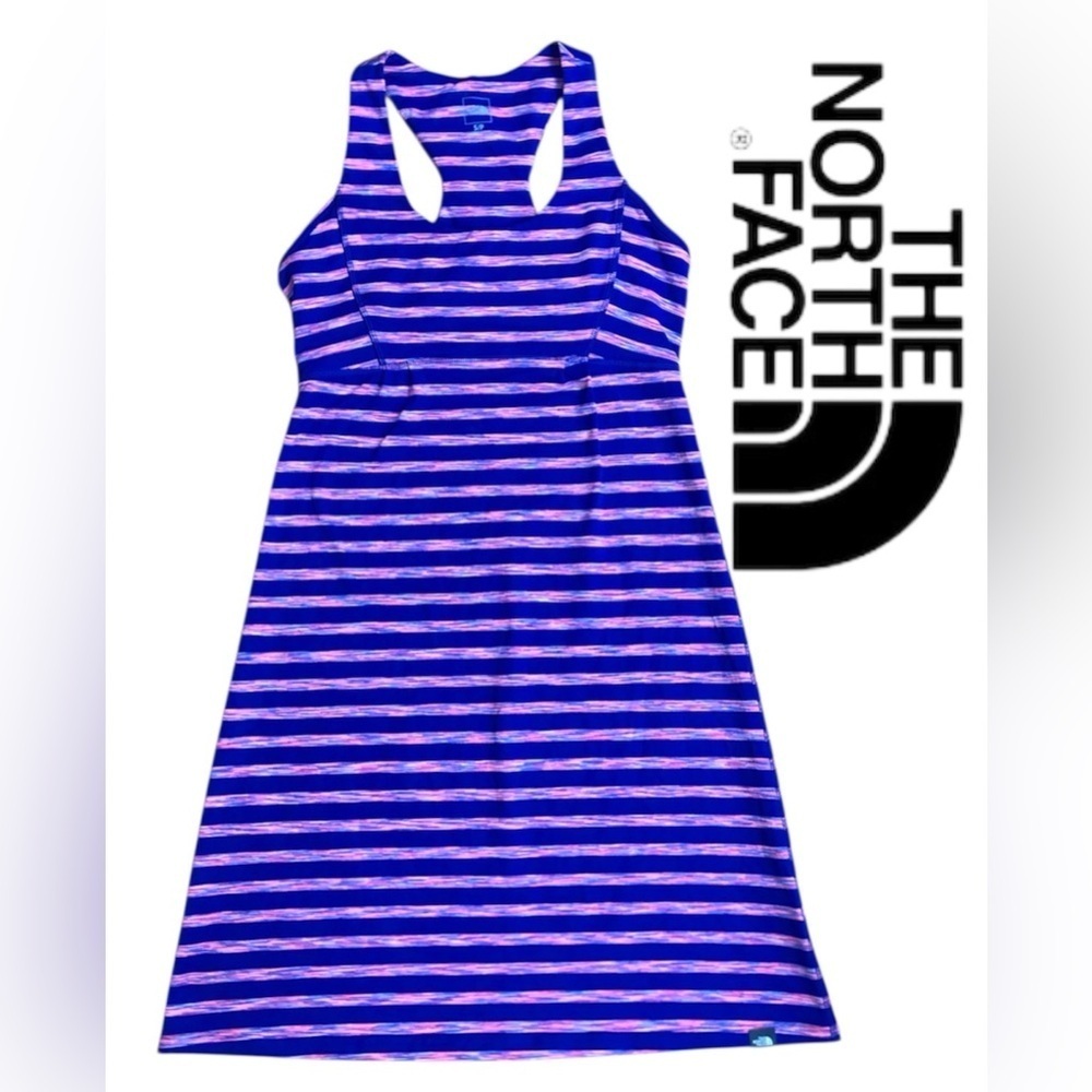 Womens Size Small The North Face Pink Blue Striped Racer Back Stretch Tank Dress